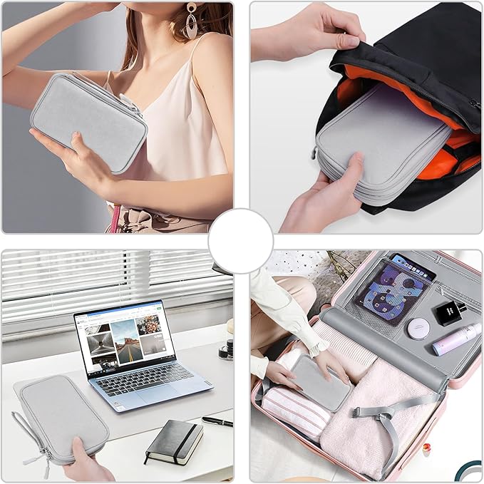 Electronics Organizer Travel Case,Cable Tech Organizer Bag,Medium Size Water Resistant Double Layers Pouch Carry Case for Cord,Phone,Charger,Earphone,Travel Accessories Essentials for Men,Grey