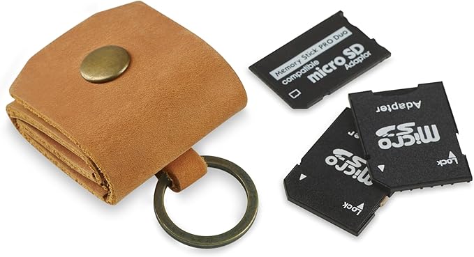 Leather SD Card Holder Keychain, SD Card Case Key Fob, Micro SD Card Holder Organizer, SD Card Storage Case, Memory Card Case Cover, Travel Memory Card Case (Vintage Brown)