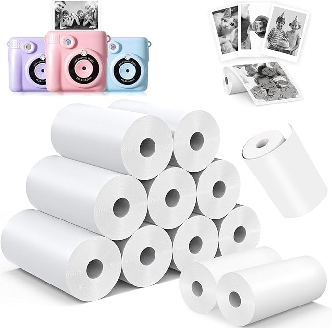 12 Rolls Kids Instant Camera Refill Print Paper, HD Photo Print Camera Print Paper roll refill for Most Kids Instant Camera - Paper Only (57X25mm)
