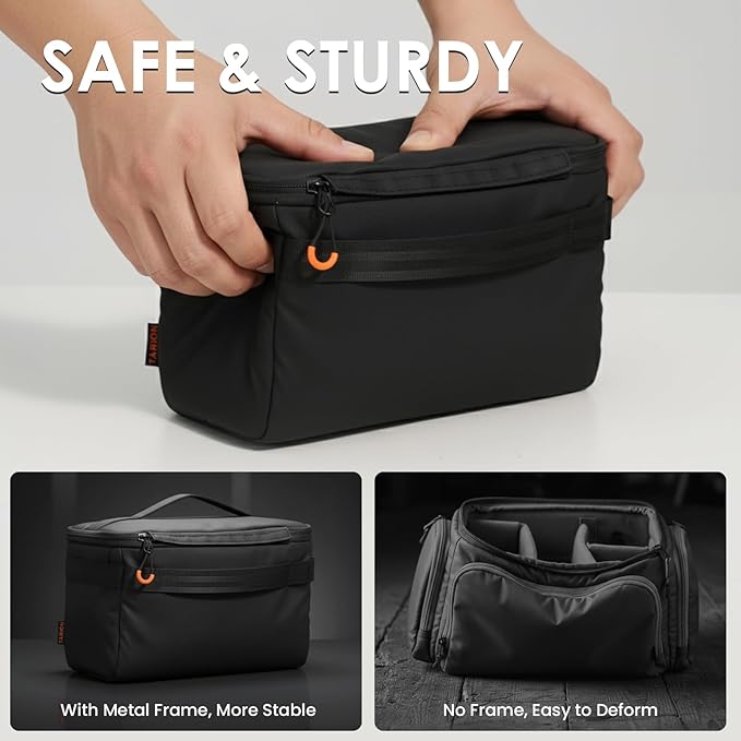 TARION Padded Camera Insert Bag - Protective Framed DSLR Inner Case Organizer - Fits 1 Camera and 2 Lenses - Removable Lid Compatible for DSLR SLR Mirrorless Cameras ShellCore XS