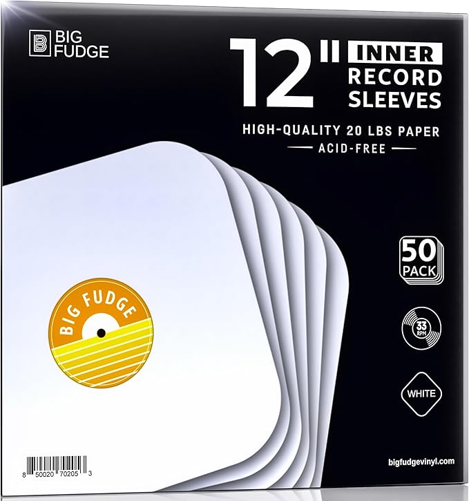 Big Fudge 12" Vinyl Record Sleeves - Inner Sleeves 50 Pack - Heavyweight Acid Free Paper Vinyl Covers - Accessories Protect LP Albums from Dust, Dirt & Scratches