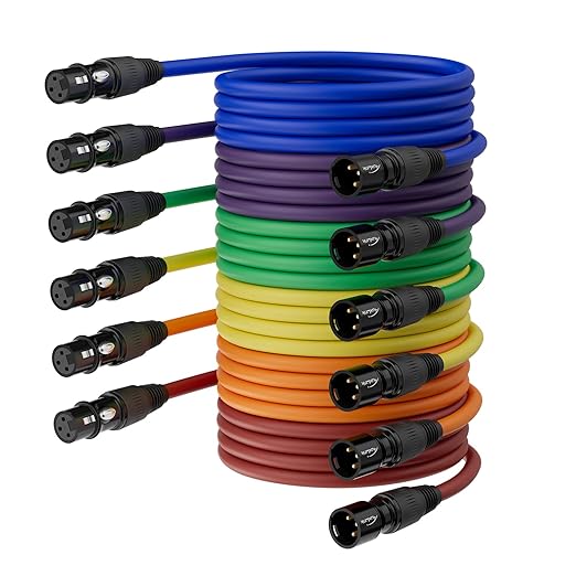 XLR Cables 15ft 6 Pack, Microphone Cable Male to Female, XLR Speaker Cable 6 Color Gold-Plated 3-Pins for Microphone, Mixer, Recording Studio- 15 Feet, 6 Pack