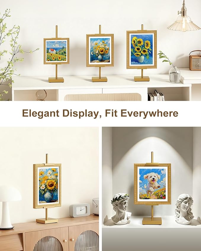 Adjustable Tabletop Easel Stand, Gold Picture Easels for Display Up to 17" H, Metal Picture Frame Holder Stand Table for Art, Photo (2 Pack)