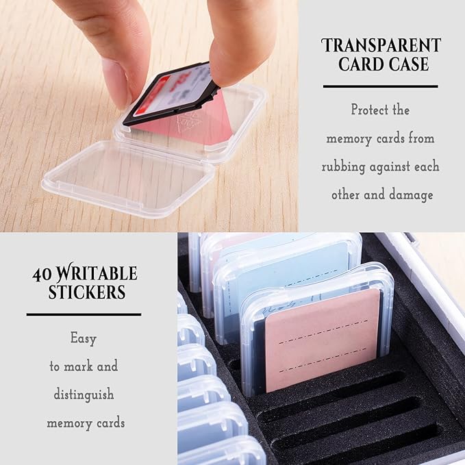 Micscrew 36 Slots Memory Card Case Orange with 36 Transparent Holders & 40 Writable Labels, SD Card Storage Case & Organizer for Camera Memory Cards