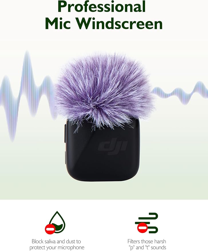 Microphone Windscreen for DJI Mic Mini - 2 Packs Furry Mic Wind Muff Cover Suitable for DJI Mini Reduce Wind Noise (Purple)
