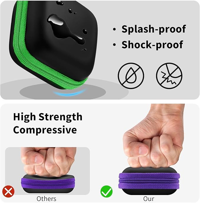 MOLOVA 2Pack Square Earbud Case Portable EVA Carrying Case Storage Bag Cell Phone Accessories Organizer with Carabiner for Earphone, Earbud, Earpieces, SD Memory Card, Camera Chips-Purple/Green