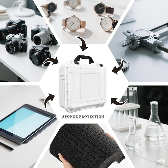 Relaxweex 1 Pcs 11.3 x 8.7 x 4.2 Inch Waterproof Hard Case with DIY Customizable Foam Insert Portable Protective Case with Knife for Camera Drones Equipments Tools Test Instruments (White)