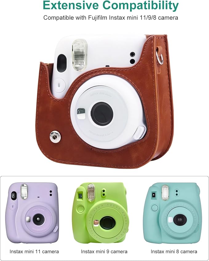 Camera Case Compatible with Fujifilm Instax Mini 11/9/8 Camera Bag，Protective Camera Pouch with Adjustable Shoulder Strap(Brown)