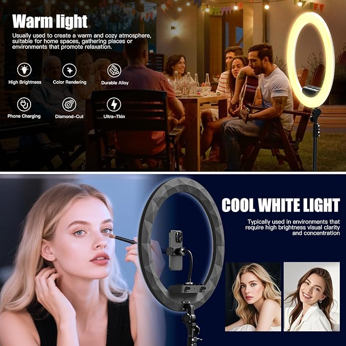 Ring Light with Stand and Phone Holder, 19" Ring Light Tripod for iPhone, Professional LED Circle Light with 78" Tripod, Selfie Ringlight for Live Streaming, Makeup, Barber, Tiktok, YouTube, Black