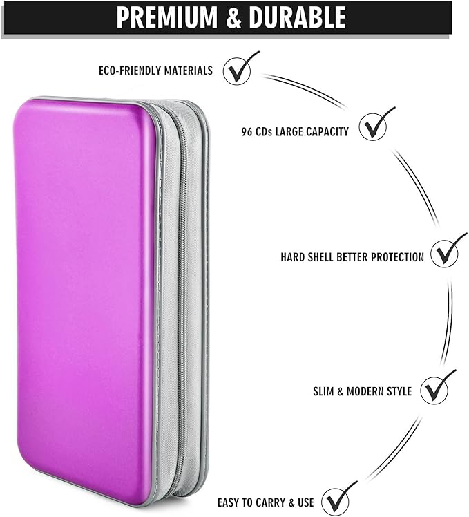 DVD Case, Bivisen CD Case Holder Wallet Binder 96 Capacity CD/DVD Cases Storage Holder Binder Organizer Wallet Book for Car Home Travel (Puple)