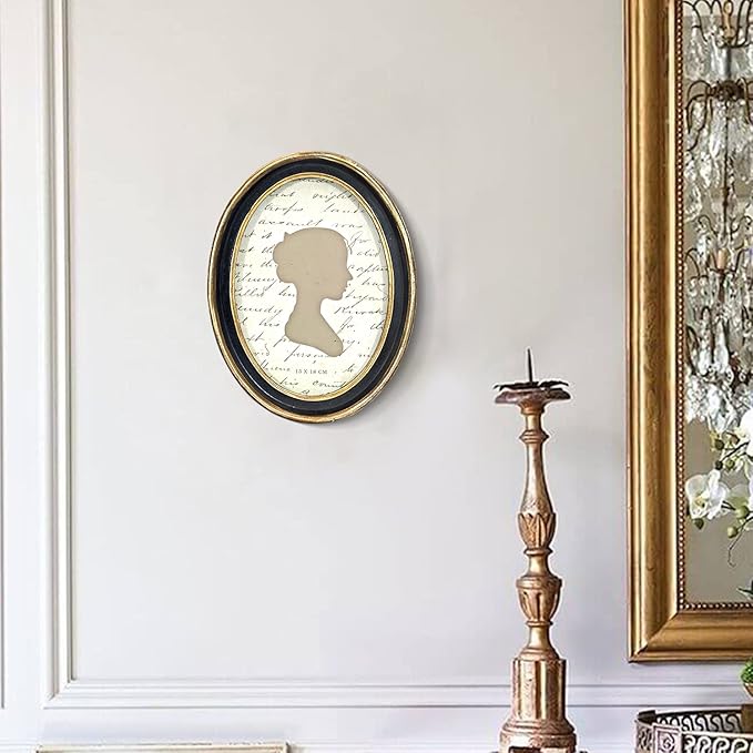 AELS 5x7 Inch Vintage Picture Frame, Elegant Antique Photo Frames with Glass Front, Photo Display, Tabletop Wall Hanging, Gift Ideas, Black Oval with Gold Trim