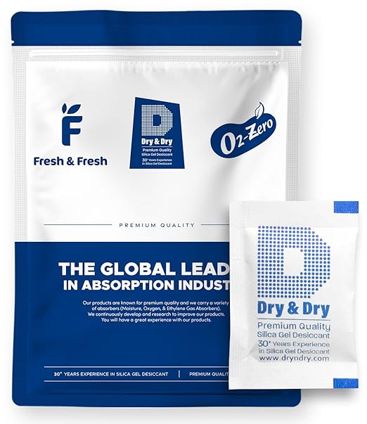 Dry & Dry 2 Gram [200 Packets] Silica Gel Packets Desiccants, Silica Packets - Rechargeable Silica Gel Packs, Silica Gel Packets, Desiccants Packets, Silica Gel