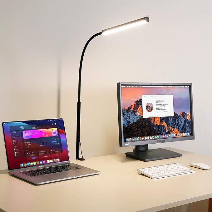 LED Desk Lamp for Office Home, Adjustable Flexible Eye-Caring Desk Light with,5 Modes 10 Brightness Adjustment, USB Adapter Desk Lamp with Clamp-LK-B
