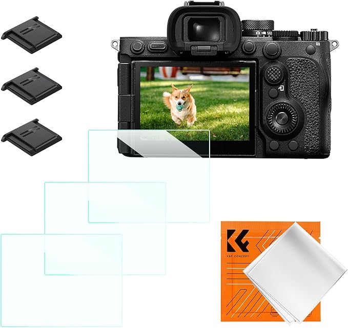 K&F CONCEPT 3 Pack Camera Screen Protector Compatible with Sony A7M5 A7R5, 0.3mm 9H Hardness Tempered Glass Cover Anti-Scratch Bubble-Free & Hot Shoe Cover