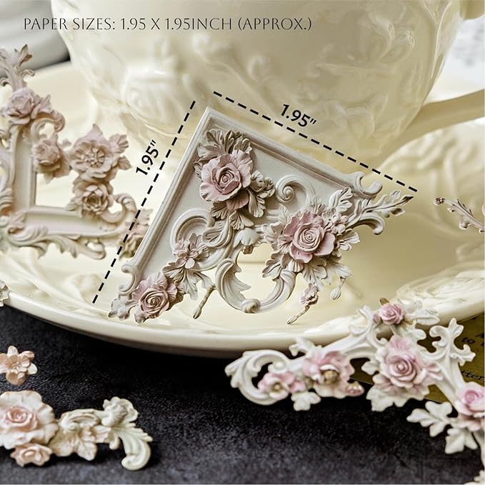 120Pcs Vintage Photo Frame Corners Decorative Paper, Embossed Cardstock Cutouts, Picture Border Frames for Scarpbooking Card Making Junk Journaling Collage Craft Embellishment Album Decor Non-Sticky