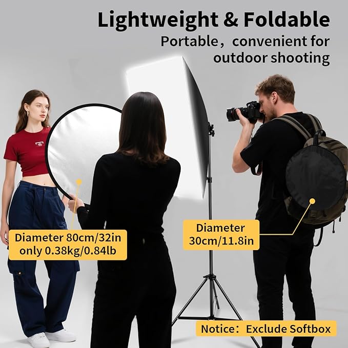 24/32/43/52in Light Reflectors for Photography, 5 in 1 Light Diffuser with Panel & Bag Reflector Photography, Ideal for Content Creator Essentials&Photographer in Silver,Gold,White and Black