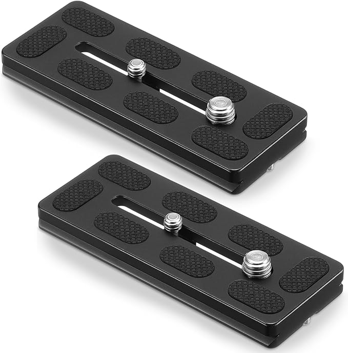 Frienda 2 Pieces Metal Quick Release Plate with 1/4''-20 Camera Screw Tripod Mount Plate Fits Standard for DSLR Camera Tripod Ball Head(Black,100mm 1/4''and 3/8'')