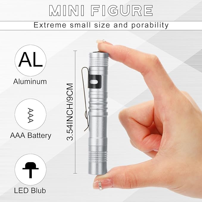 Hortsun 20 Pcs Mini Pen Light Flashlights Christmas Gifts for Men Pocket Flashlights Pen with Clip Small LED Handheld Slim Torches Without Battery(3.54 Inch,Silver White)