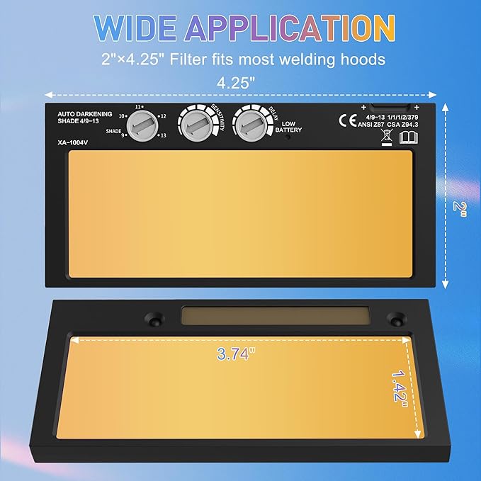 SHINE 2x4 1/4 Gold Auto Darkening Welding Lens, Ultra Clear, Variable Shade 4/9-13, True Color Technology for Pipeliner Pancake Welding Hood and Fibre-Metal Welding Hoods