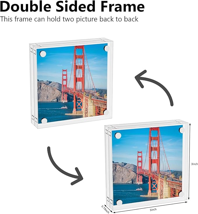 RPSENNA Mini Picture Frame 3x3 inch Acrylic Magnetic Photo Card Frame 20mm Thick Double SidedDesktop Display Frames for Cards Photos Office Home Decor 2 PCS
