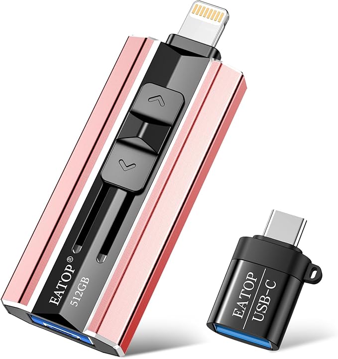 EATOP 512GB Flash Drive Intended for Phone Tablet Androidphone and Computers, 4 in 1 Photo Stick for Phone Memory Storage Easily Backup Photos Videos, Plug and Play, No App Required (Light Pink)