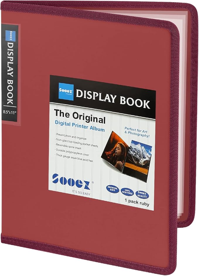 Sooez 30-Pocket Binder with Plastic Sleeves 8.5x11 (Red), Heavy Duty Art Portfolio Folder with Clear Sheet Protectors, Display 60 Pages, Presentation Book for Artwork, Document Organizer Binder