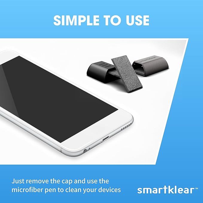 CarbonKlean SmartKlear Smart Phone Screen Cleaner - Compatible with iPhones, Androids, and More - with Carbon Microfiber Tech - Black Rubber and Silver Metallic - 1 Count