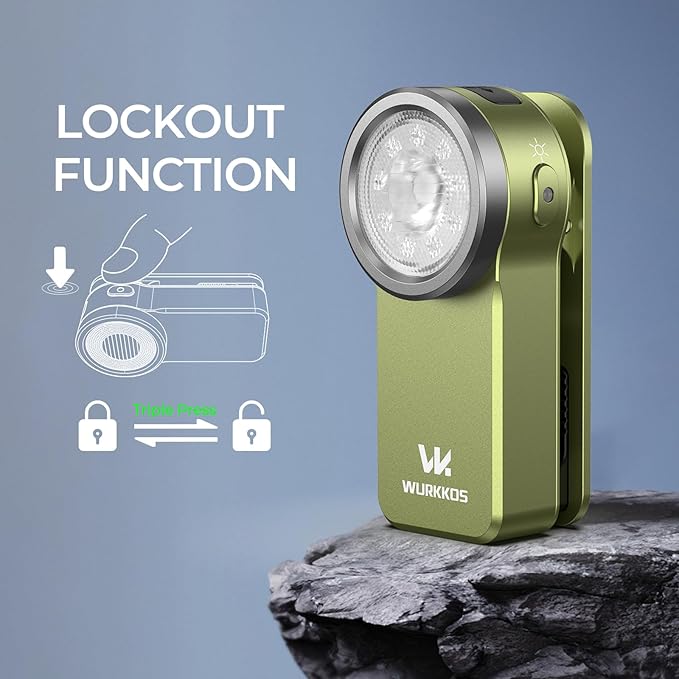 Wurkkos HD03 EDC Flashlight Rechargeable Clip-on Light, 680Lumens Mini Pocket Flashlight with RGB, Magnetic Small Flat Flashlight for Camping, Repairing, Signaling, Cycling (Green)