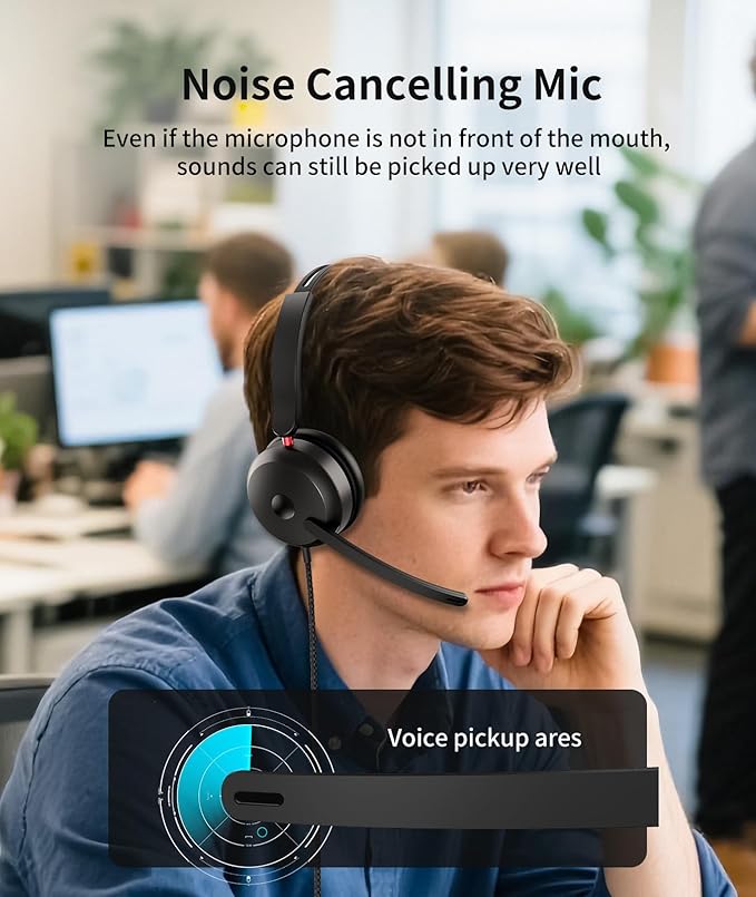 USB-C/USB-A/3.5mm Wired Headset with Noise Cancelling Microphone | On-Ear Office Headphones for PC/Laptop | Line control & All-Day Comfort for Call Center, Video Conferencing, Remote Work,Online Class