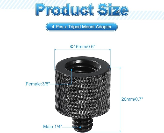 PATIKIL Tripod Screw Adapter 1/4 Male to 3/8 Female, 4 Pcs Tripod Nut Connectors Camera Mount Screw Camera Double Head Converter for Microphone Holder Magic Arms Accessories, 20 mm