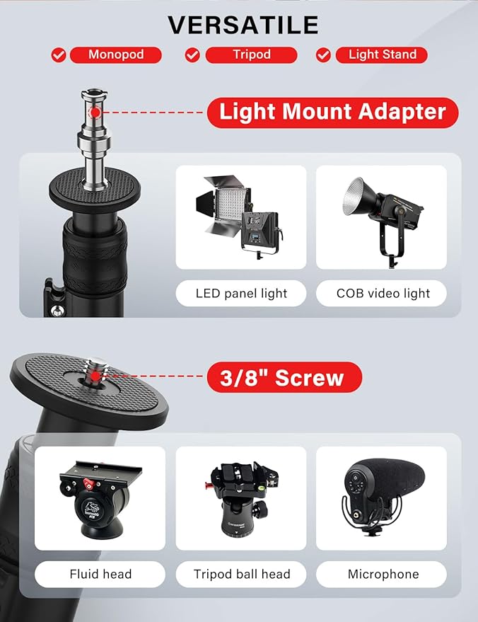 IFOOTAGE A400 Round Base Monopod, 79'' Studio Light Stand with Flat Base, Aluminum Camera Tripod Monopod Stand for Video Recording, Live Streaming, Interview, Payload 22lb