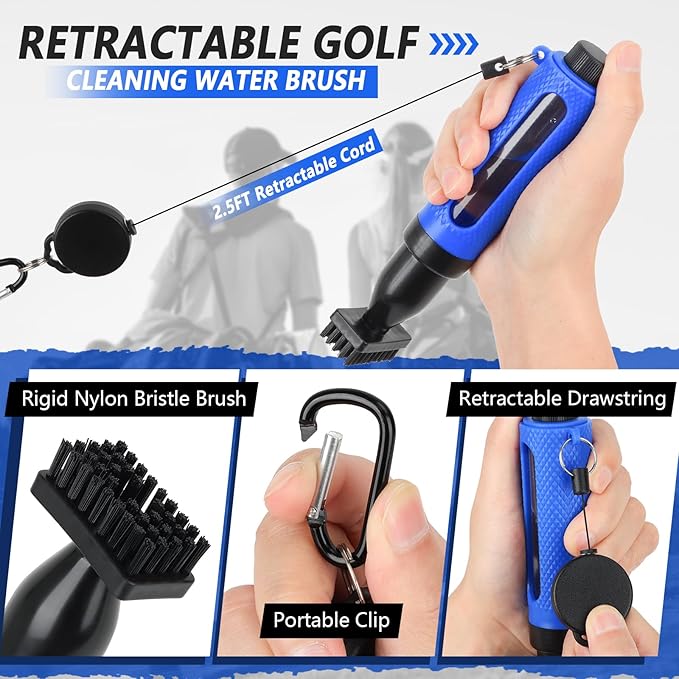 Golf Club Cleaning Kit,Golf Accessories,Golf Cleaning Kit with Golf Club Cleaner Water Brush,Towel,Divot Repair Tool,Groove Sharpener,Golf Ball Alignment Complete Golf Kit