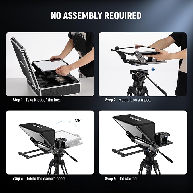 Neewer Teleprompter X14 III with RT113 Remote/App Control, 45° Tilt 14" Beamsplitter All Metal Frame Upgraded Camera Mount QR Plate Compatible with Manfrotto 501PL for iPhone iPad DSLR, Assembly Free