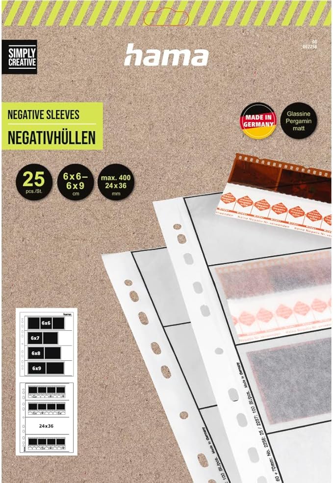 Hama 2256 Negative File Storage Sleeves, Each Holding 4 Strips of 4 (24 x 36 mm) Frames, Glassine (Pack of 25)