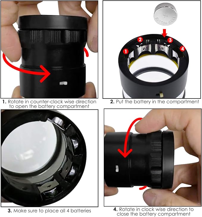 10x Magnification 8 LED Light Glass Scale Chart Jewelers Eye Loupe Magnifier 25mm Field of View