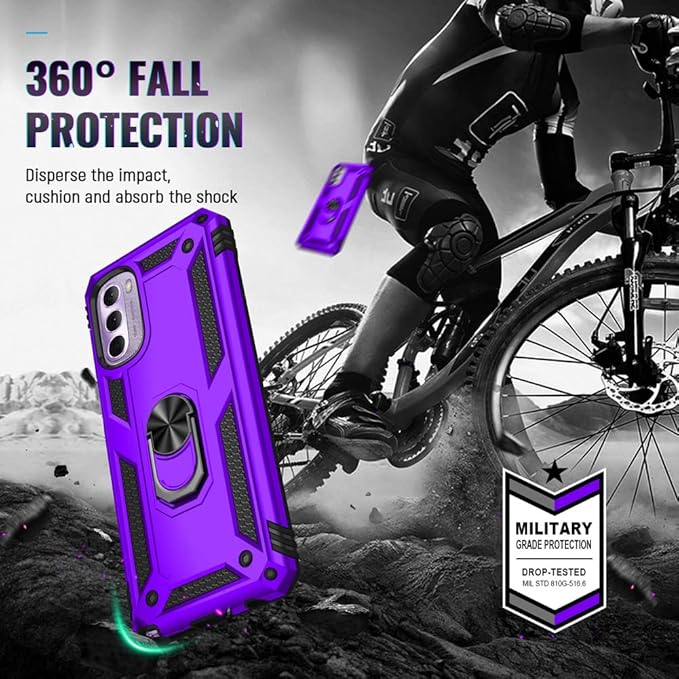 Androgate Moto G Stylus 2022 4G Case - Military-Grade Metal Ring Kickstand, 15ft Drop Tested, Shockproof with HD Screen Protector, Purple
