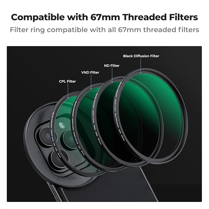 K&F CONCEPT 6.7 inch Magnetic Lens Filter Mount Adapter with 67mm Variable ND2-32 Filter Compatible with iPhone, Compatible with 16/15/14/13/12 Pro Max, 16/15/14 Plus