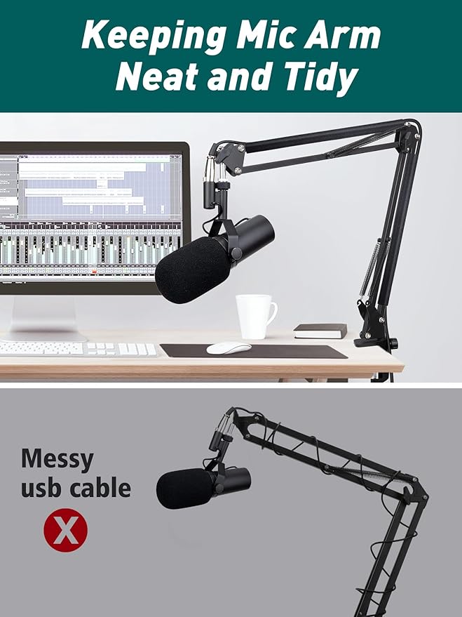 SUNMON Microphone Cable Sleeve for Mic Stand Arm, Self-Wrap Cable Cord Protector for Messy Microphone Cable Organization to Keep Mic Arm Neat and Tidy (2 Pack)