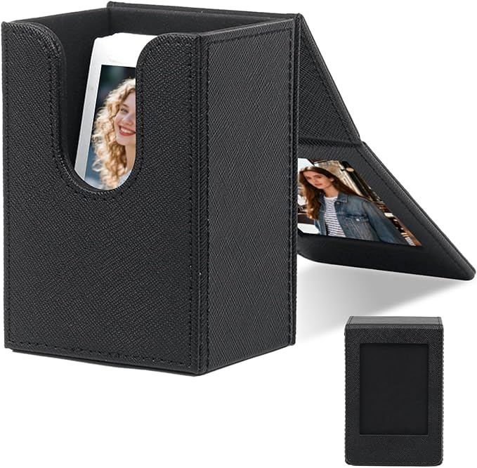 PU Leather Photo Holder Case – MaehSab Compatible with 2x3 Films for Mini Picture Size (54x86mm), Fits 50 Photos, Portable Storage Box with Pocket – Black