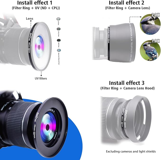 49mm to 55mm Camera Filters Ring,Filters Ring Compatiable All Brands Ø49mm Lens to Ø55mm UV ND CPL Camera Filter accessory.Made of CNC.