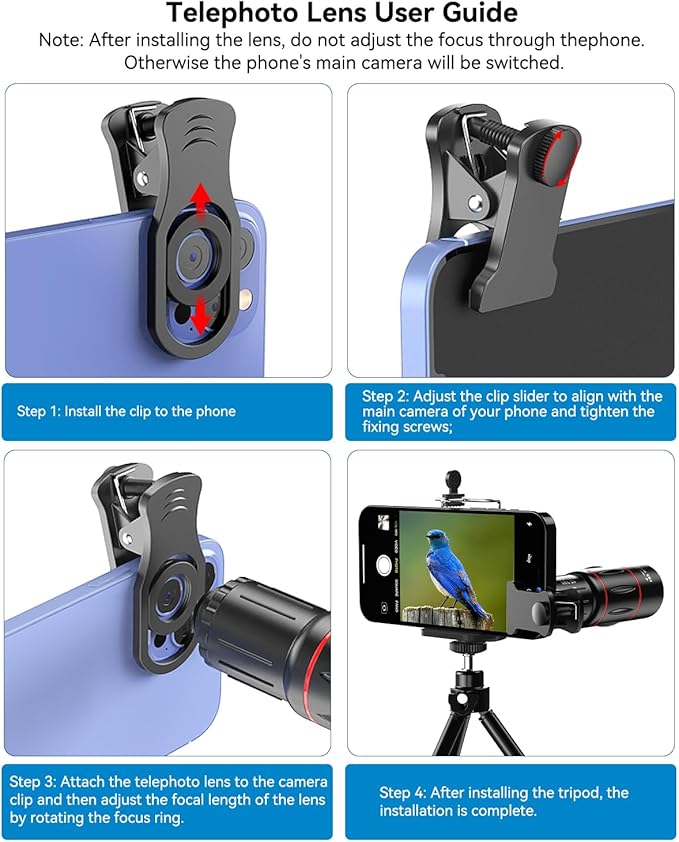 18X Telephoto Lens, Evil eye Hight Power Telephoto Phone Lens with Tripod, Mobile Cell Lens Attachment for Android & iPhone, Samsung and Most Smartphone