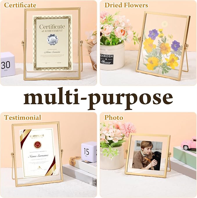 Amyhill Set of 6 Metal Picture Frames Vintage Minimal Ornate Floating Frames 4, 6, 7 Inches Photo Antique Easel Stand Vertical Glass Holder for Pictures Photos Desk Tabletop Display(Gold)