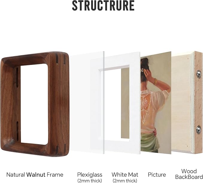 Zelvix Wooden Picture Frames, 2.5x3.5 Small Polaroid Picture Frame Matted to 2x3 with Plexiglass, Walnut Solid Natural Wood Tiny Photo Frame, For TableTop and Wall Mounting