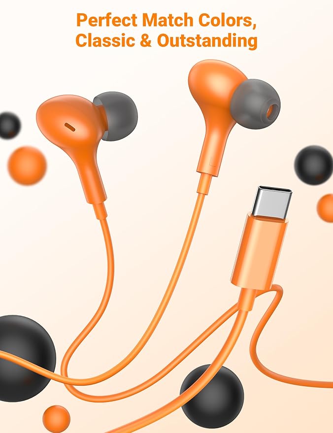 USB C Earbuds with Microphone Cute in Ear Wired Headphone USB-C Plug Ear Buds Corded Head Phone Magnetic Type C Earphone for iPhone 17 Pro Max 16 Plus 15 16e for Samsung A17 A16 S26 S25 S24