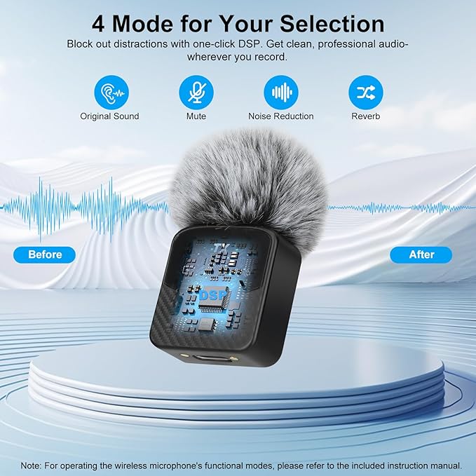 Mini Wireless Lavalier Microphone for iPhone/Android/Tablets,Magnetic Mini Mic with Noise Reduction, 25H Battery Life with Charging Case, Lapel Microphone Wireless for Video Recording Podcast