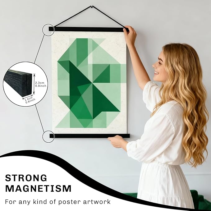 YK artwood 3 Pack Magnetic Poster Hanger Frame 12 inch Black,12x16 12x18 12x20 12x24 Wood Magnet Frames Hangers for Photos, Pictures, Prints, Maps, Canvas Artwork,Diamond Art Painting,Canvas Hanger