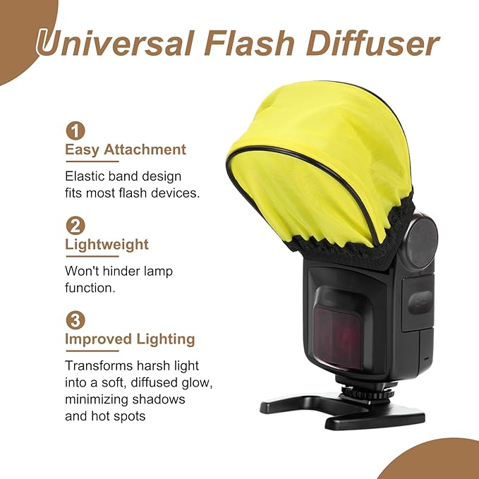 PATIKIL 3.5" x 3.7" Soft Mini Flash Diffuser Cap, 2 Pack Universal Elastic Flash Diffuser Cover for DSLR Camera Flashlight, Yellow