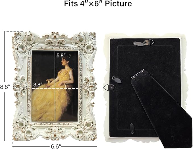 CISOO 4x6 Vintage Picture Frame Antique Ornate White and Gold Photo Frame, for Table Top and Wall Display, Decorative Floral Design Retro Home Decor, Photo Gallery Art