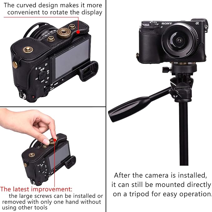 Hargedis XEVN for sony a6400 case,for sony a6300 case,Premium PU Full Body Leather Camera Case Bag for sony alpha a6300 a6000 a6100 a6400 Fit 16-50mm Lens with camera Shoulder Strap(Black)