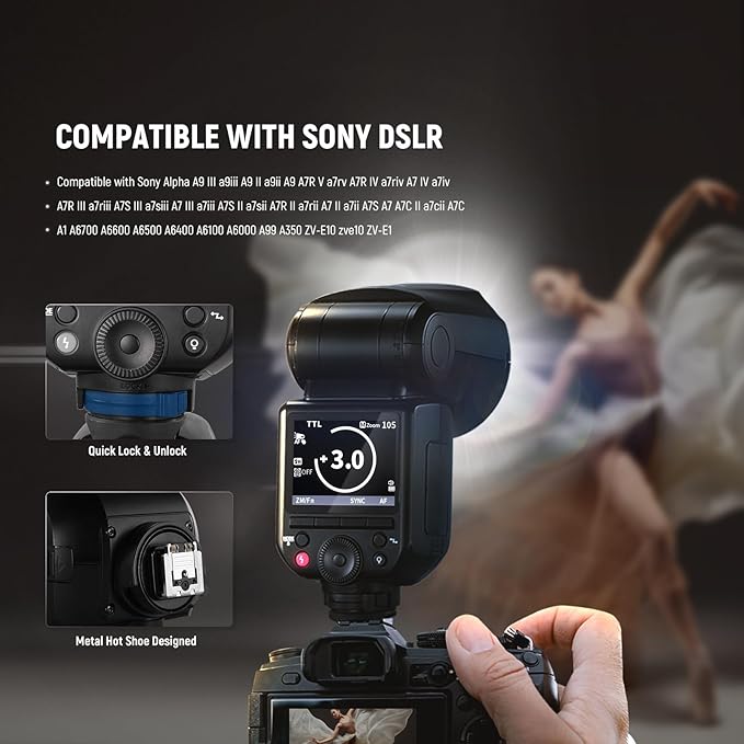 NEEWER Z2PRO-S 2.4G TTL Round Head Flash Speedlite Compatible with Sony, Wireless Compatible with Godox, 76Ws 1/8000s HSS, Upgraded UI, TTL/M TCM Switch, 7.2V/3000mAh Battery, 600 Full Power Flash